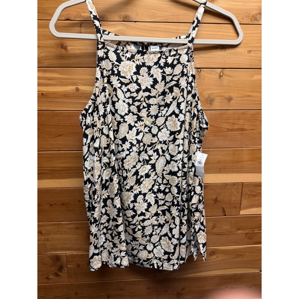 Old Navy Womens Floral Paisley High Neck Camisole Black Beige L NWT 581309-00-1